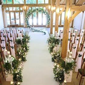 fwthumbRivervale Barn ceremony set up whites and green moongate Lilys Flowers.jpg